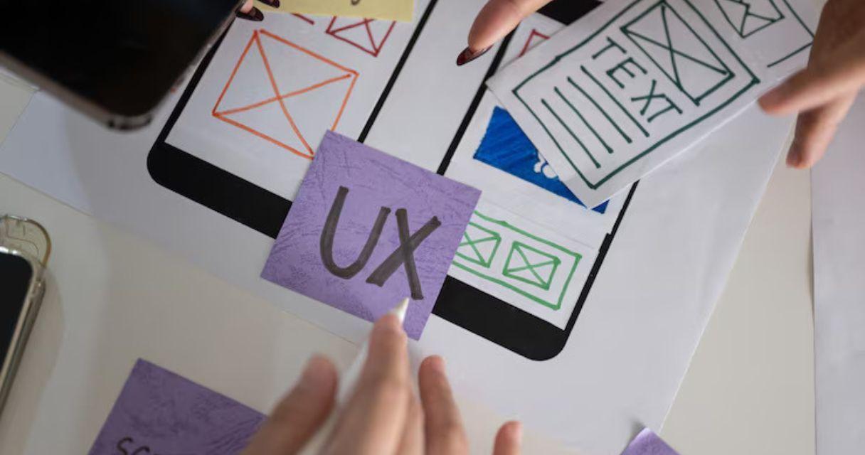 Designers working on UX wireframes and prototypes, illustrating the process of user experience design